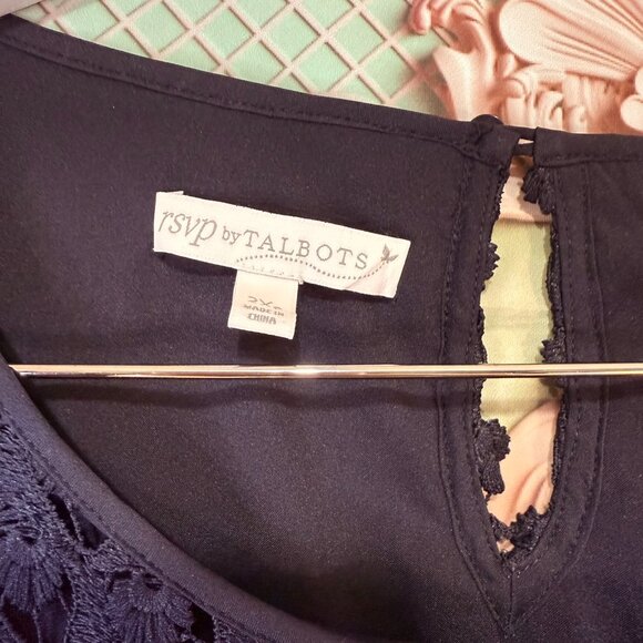 RSVP by Talbots Black Lace Eyelet Bell Sleeve Top 2X | Dressy Romantic Textured - Picture 3 of 4